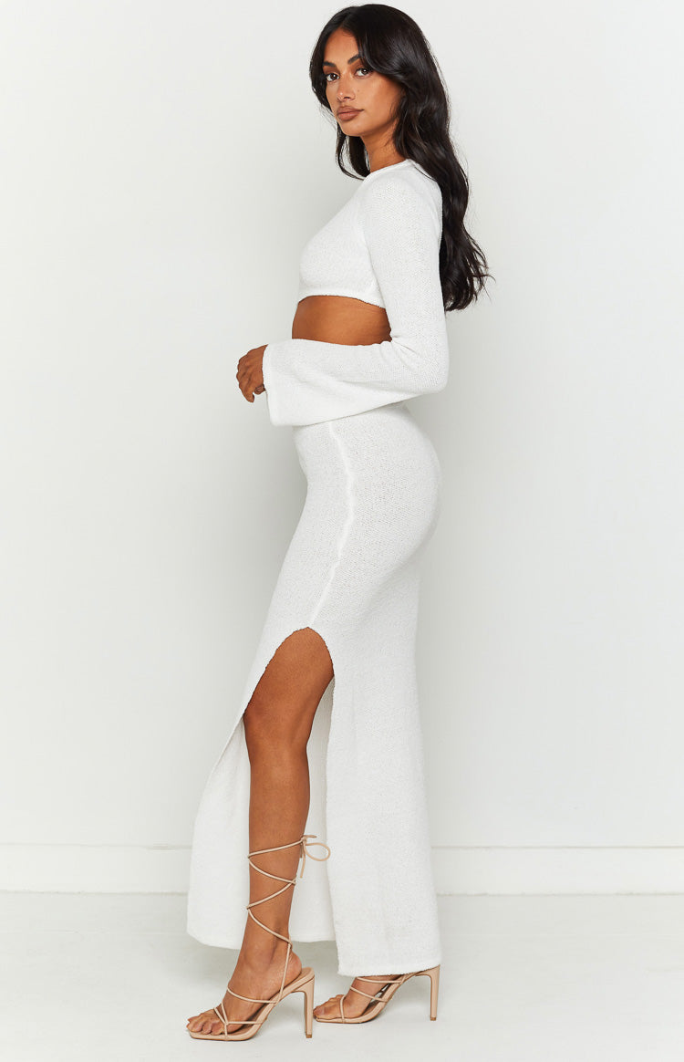 Knitted Cutout Long Sleeve Slit Maxi Dresses