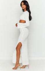 Knitted Cutout Long Sleeve Slit Maxi Dresses