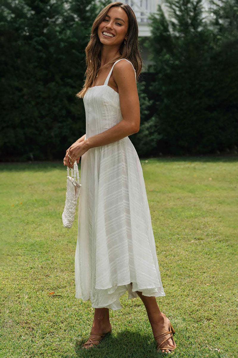 Striped Sleeveless Irregular Flowy Hem Midi Dresses