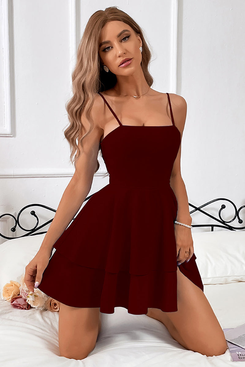 Cami Boat Neck Backless Cutout Bow Knotted Tiered Ruffle White Mini Dresses