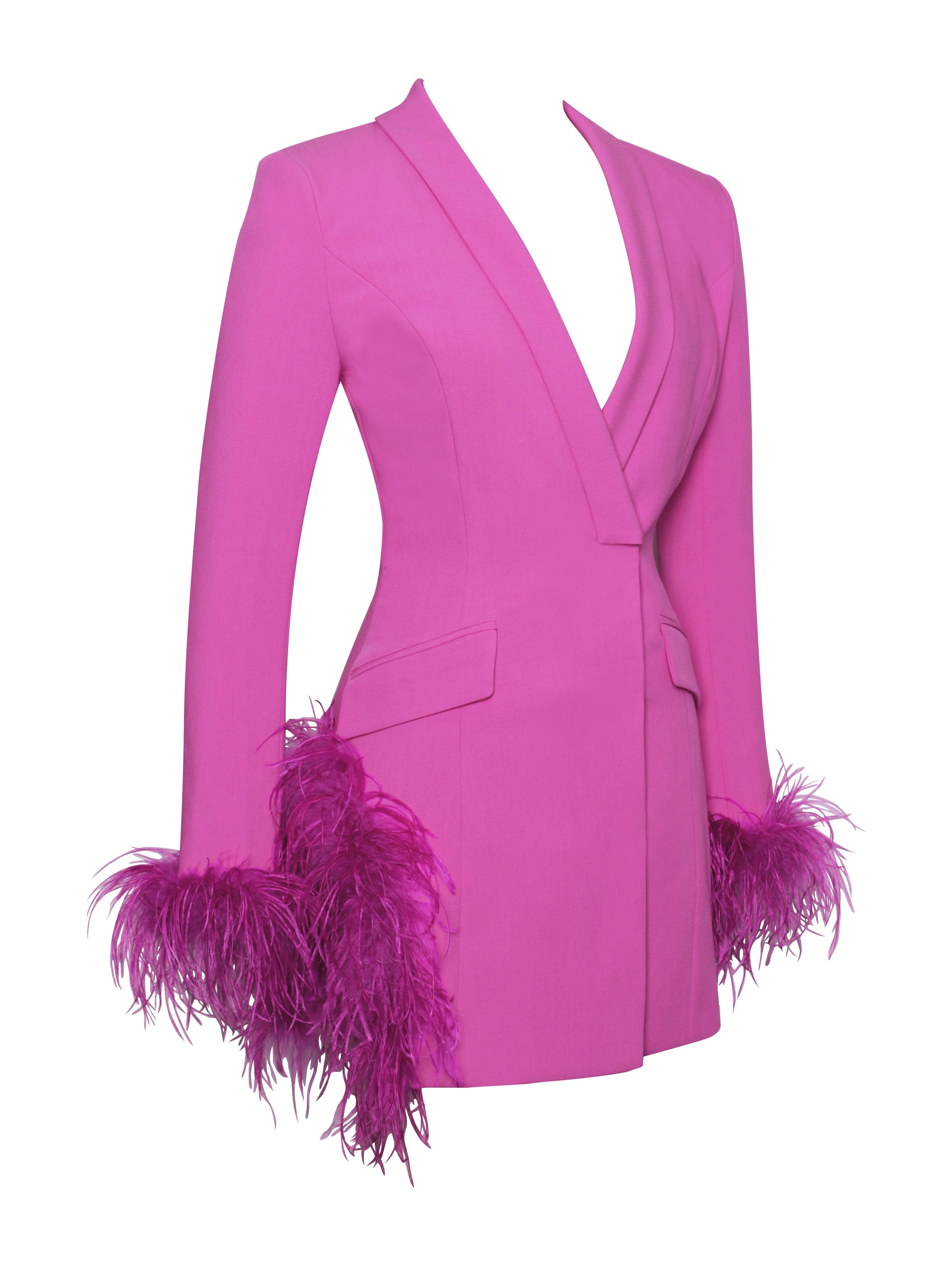 V Neck Feather Trim Blazer Party Mini Dresses