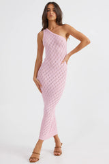 One Shoulder Hollow Out Knit Sleeveless Slim-Fit Maxi Dresses-Orange