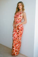 Floral Print Slim Fit Maxi Tank Dresses-Red Pre Order