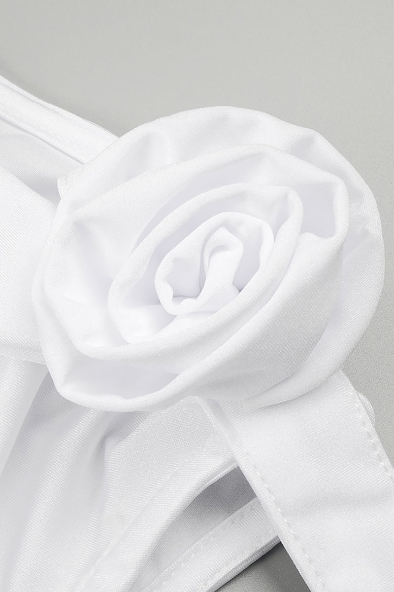 3D Flower Decor Asymmetric Neck Sleeveless Satin Formal Party High Slit Maxi Dresses