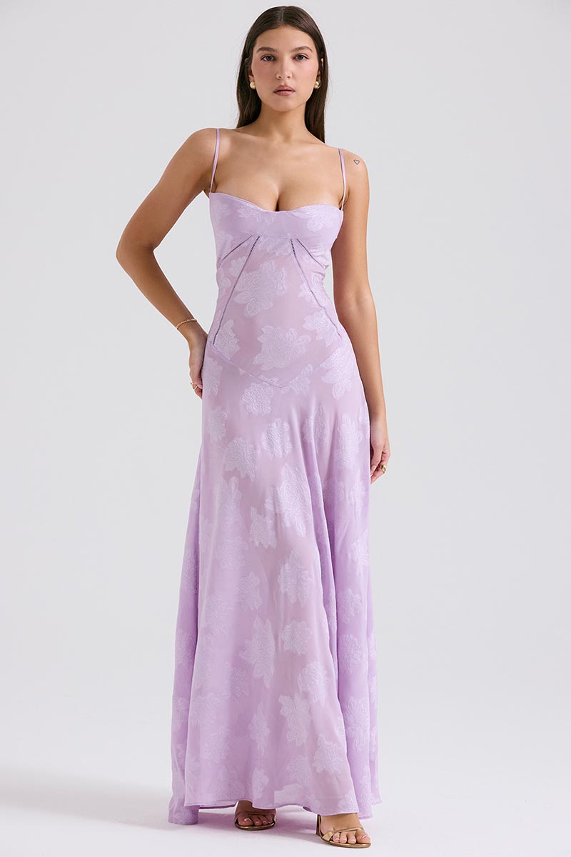 Elegant Floral Print Quilted Lace Up Back Formal Party Flowy Maxi Dresses-Green