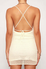 Crossover Back Straps Crop Top Bodycon Mini Skirt Vacation Knit Set