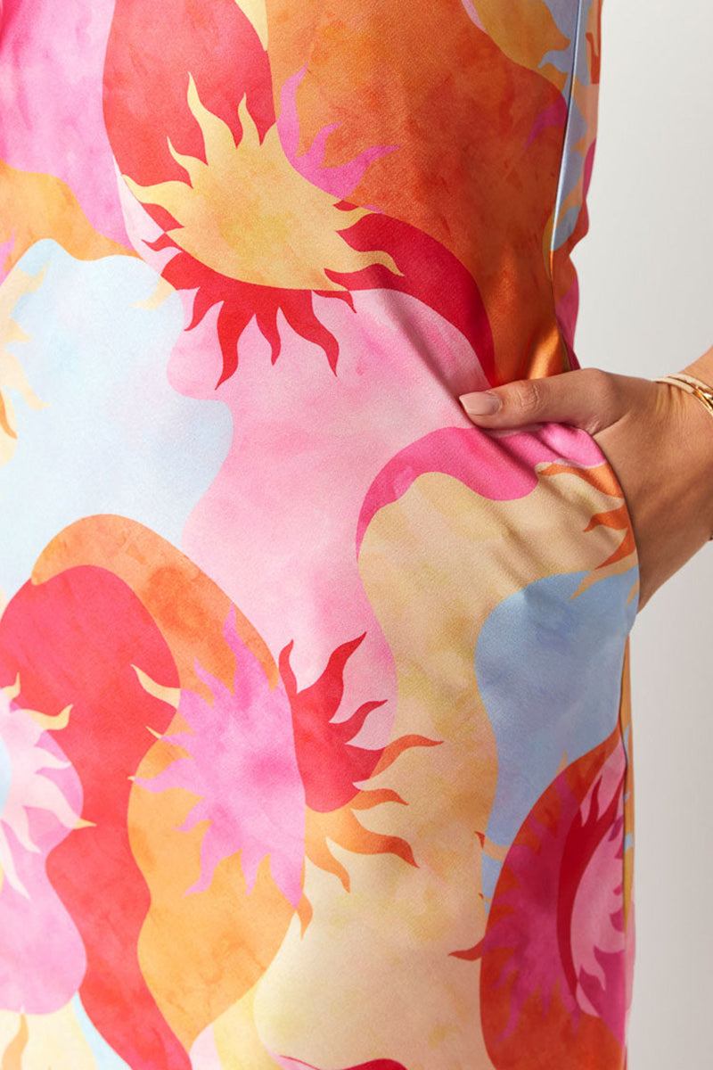 Sun Print Strapless Pocket Bodycon Vacation Maxi Dresses-Pink