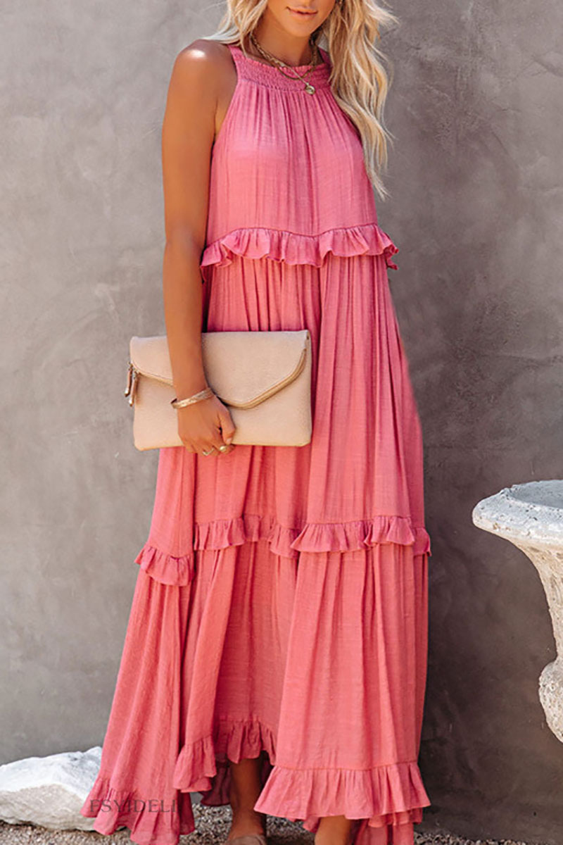 Ruffled Tiered Sleeveless Irregular Vacation Maxi Dresses