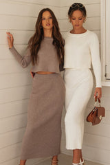 Knit Long Sleeve SweaterTwo Piece Maxi Skirt Set