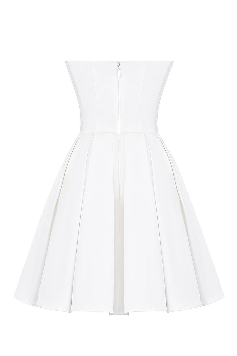 Boat Neck Corset A-Line Mini Tube Dresses-White