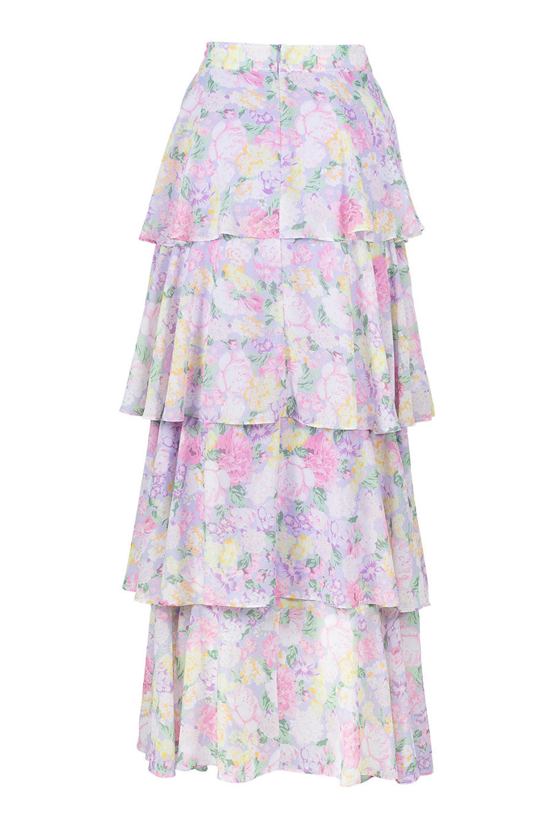 Tie Up Crop Top Layered Maxi Skirt Floral Matching Set-Purple Pre Order