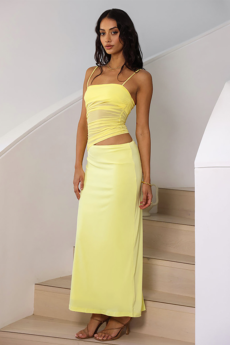 Solid Color Ruched Cami Slim Fit Maxi Skirt Matching Set-White