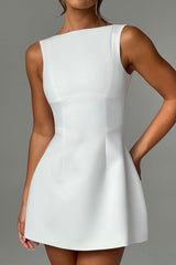 Solid Color A-Line Backless Mini Tank Dresses-White