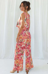 Square Neck Straps Crop Top Wide Leg Pants Floral Print Matching Sets