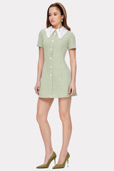 Plaid Print Button Up Doll Collar A-Line Mini Dresses-Green Pre Order