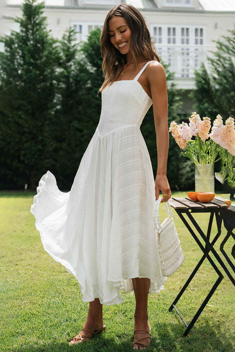 Striped Sleeveless Irregular Flowy Hem Midi Dresses