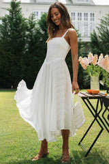 Striped Sleeveless Irregular Flowy Hem Midi Dresses