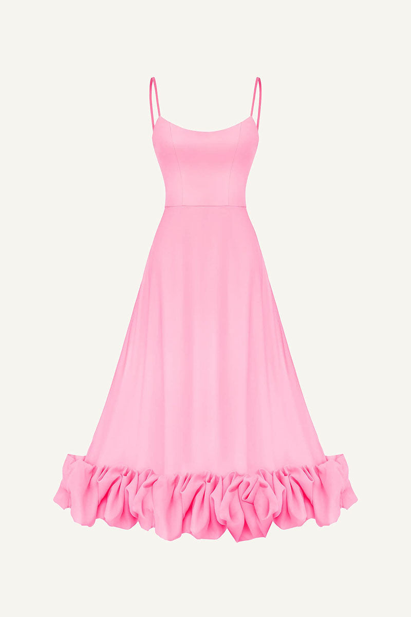 Scoop Neck Cami A-Line Draped Ruffled Hemline Cocktail Party Midi Dresses