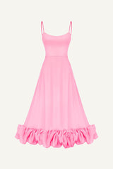 Scoop Neck Cami A-Line Draped Ruffled Hemline Cocktail Party Midi Dresses