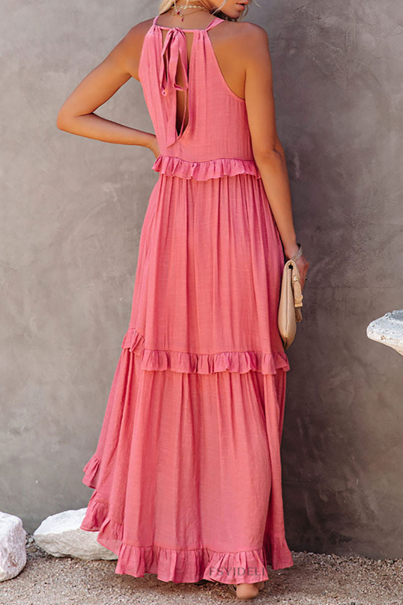 Ruffled Tiered Sleeveless Irregular Vacation Maxi Dresses