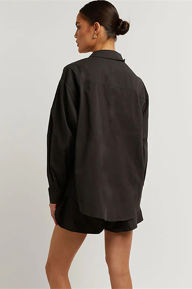 Long Sleeve Blouses Cami Crop Top 3pcs Shorts Set