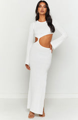 Knitted Cutout Long Sleeve Slit Maxi Dresses