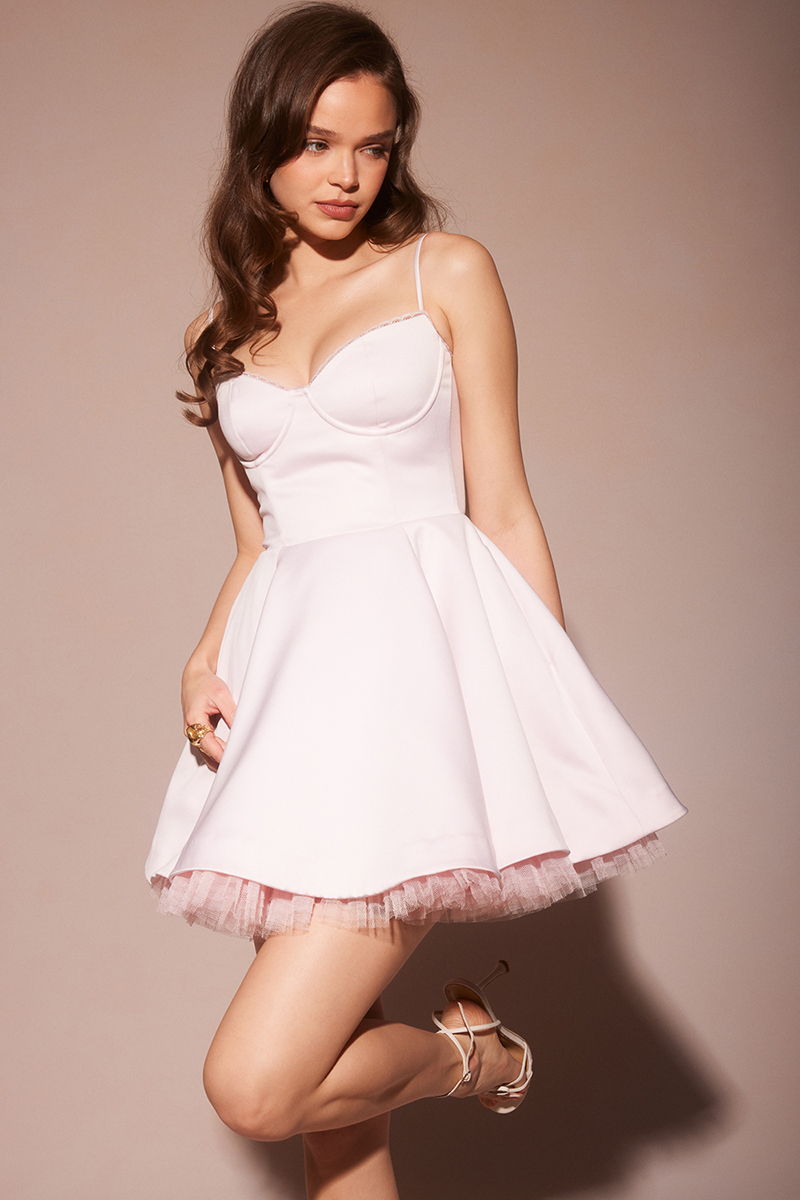 Spaghetti Strap Deep V Neck Cinch Waist Mini Dresses-Pink