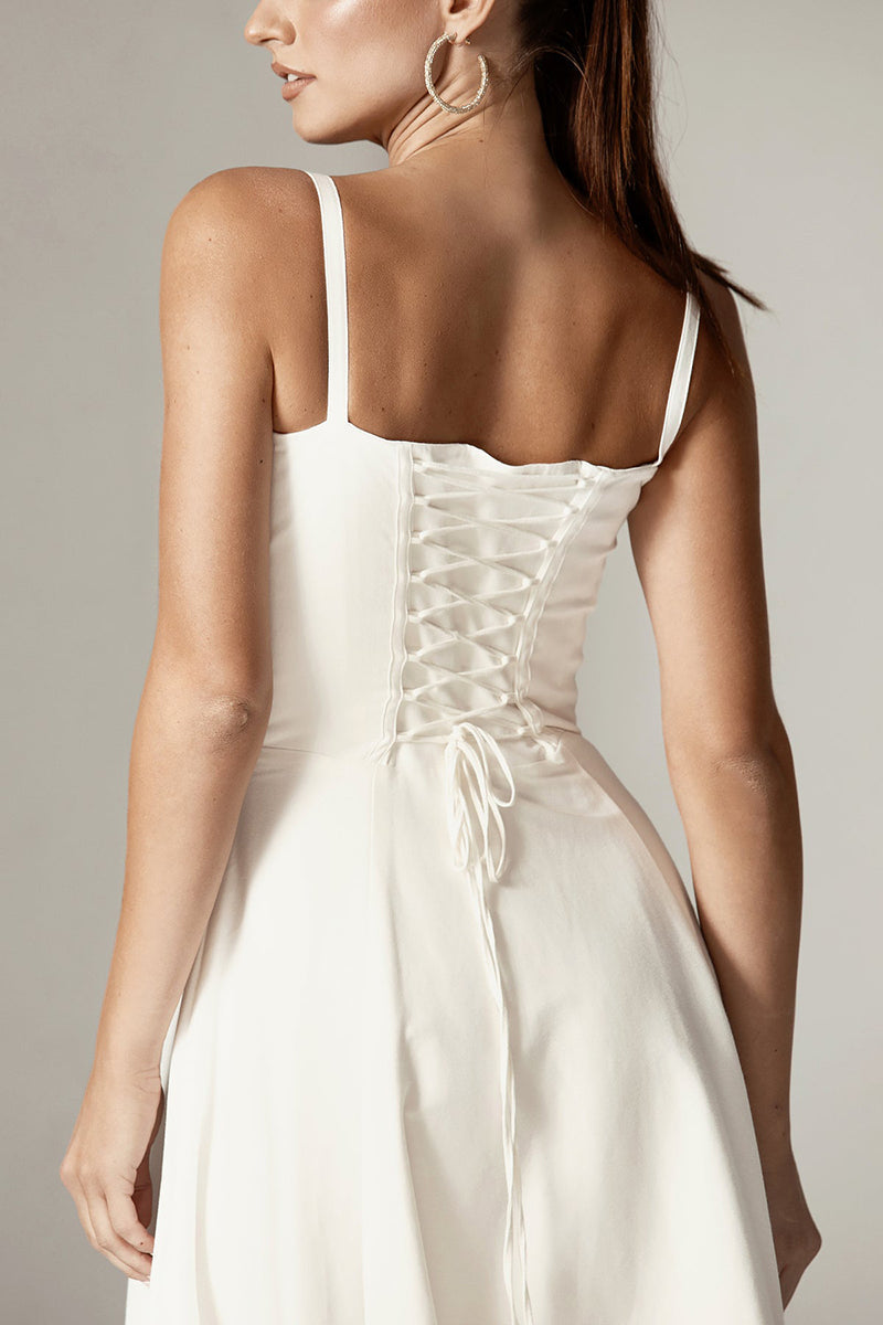 Floral Print Gathered Bust Corset A-Line Midi Slip Dresses-White