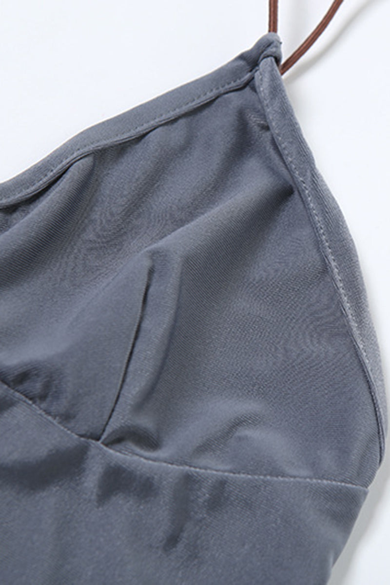 Drawstring Sweetheart Neck Cami Tank Top Wide Leg Pants Matching Set-Grey